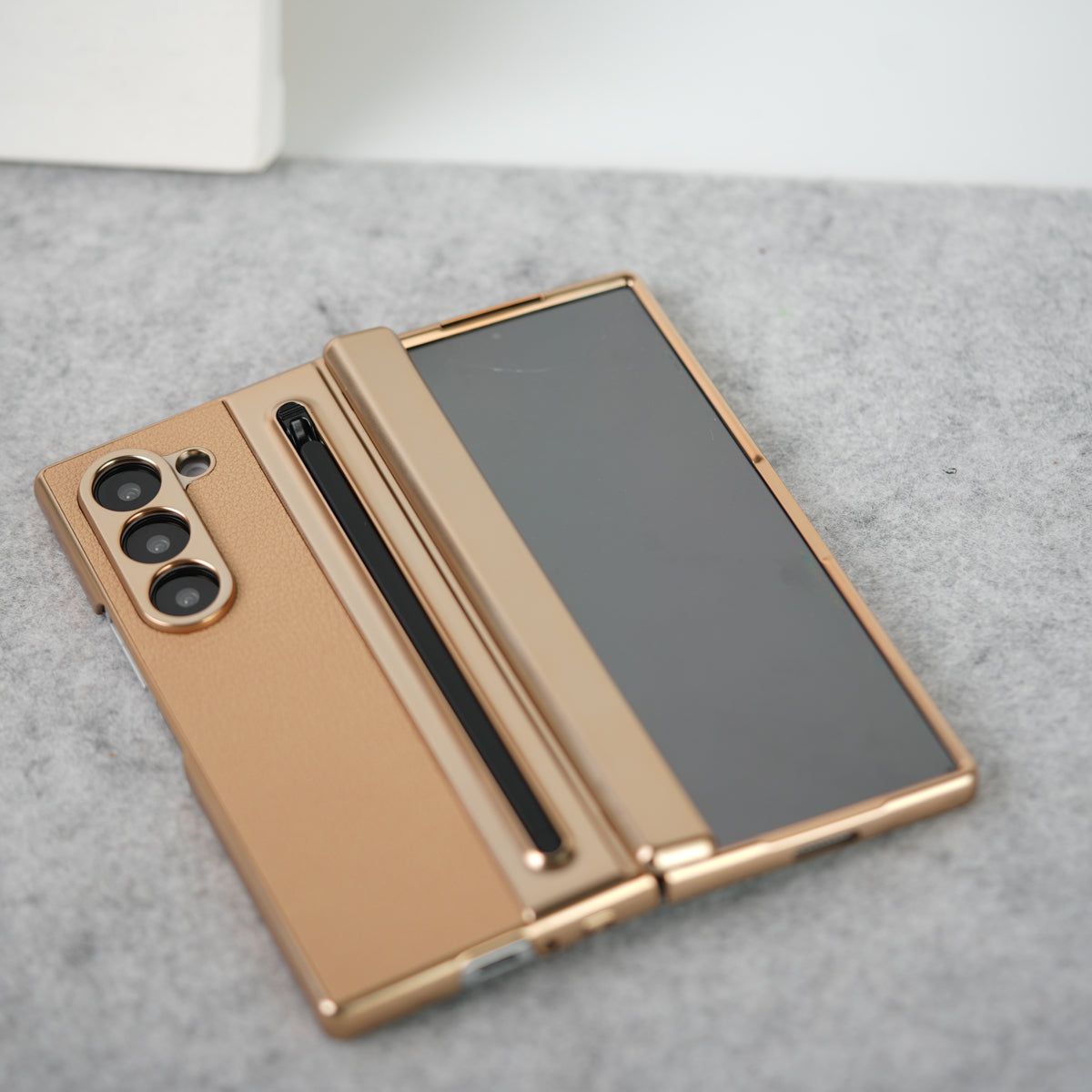 Samsung Galaxy Z Fold 5 Leather Plating front Glass Protection Hinge Case Folding Cover