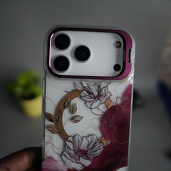 iPhone 17 Pro Max FloraCrystal Clear Floral Design Case with Color Metal Camera Stand Frame