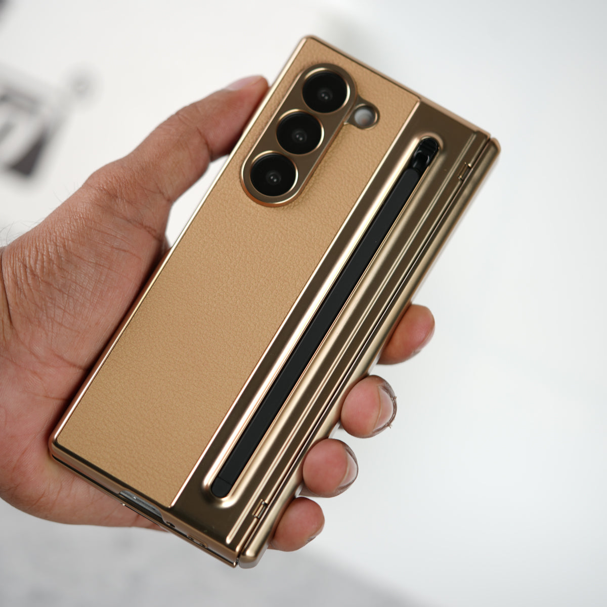 Samsung Galaxy Z Fold 5 Leather Plating front Glass Protection Hinge Case Folding Cover