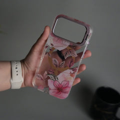 iPhone 17 Pro Max FloraCrystal Clear Floral Design Case with Color Metal Camera Stand Frame