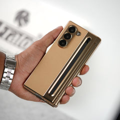Samsung Galaxy Z Fold 5 Leather Plating front Glass Protection Hinge Case Folding Cover