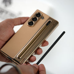 Samsung Galaxy Z Fold 5 Leather Plating front Glass Protection Hinge Case Folding Cover