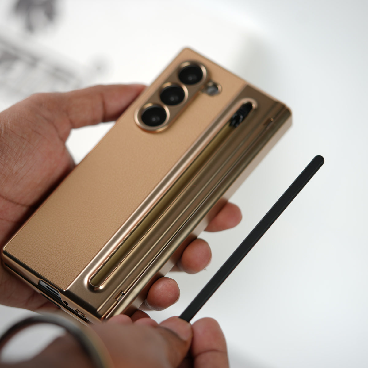 Samsung Galaxy Z Fold 5 Leather Plating front Glass Protection Hinge Case Folding Cover