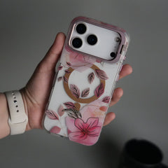 iPhone 17 Pro Max FloraCrystal Clear Floral Design Case with Color Metal Camera Stand Frame