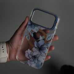 iPhone 17 Pro Max FloraCrystal Clear Floral Design Case with Color Metal Camera Stand Frame