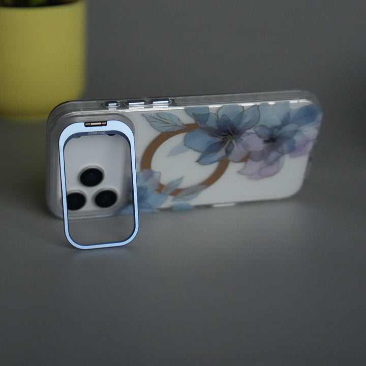 iPhone 17 Pro Max FloraCrystal Clear Floral Design Case with Color Metal Camera Stand Frame
