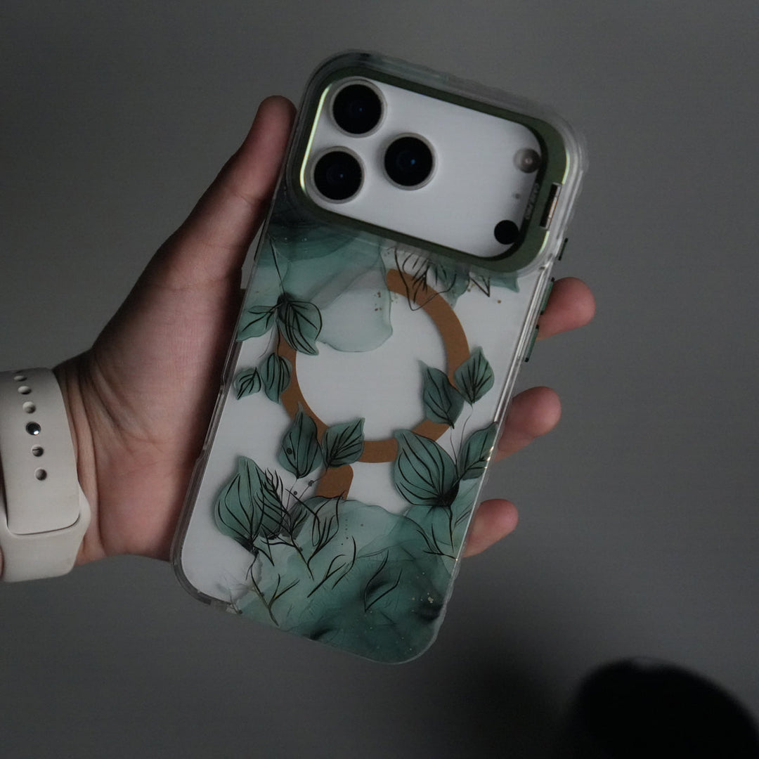 iPhone 17 Pro Max FloraCrystal Clear Floral Design Case with Color Metal Camera Stand Frame