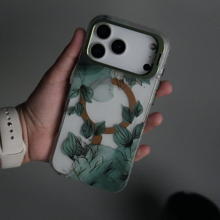 iPhone 17 Pro Max FloraCrystal Clear Floral Design Case with Color Metal Camera Stand Frame