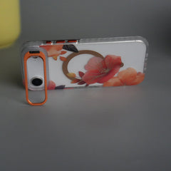 iPhone 17 Air FloraCrystal Clear Floral Design Case with Color Metal Camera Stand Frame