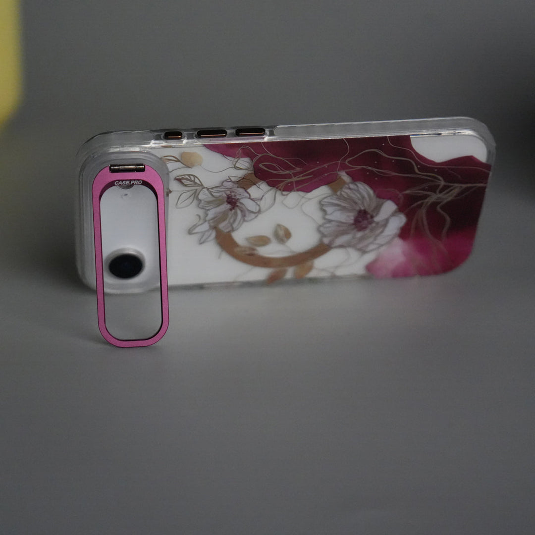 iPhone 17 Air FloraCrystal Clear Floral Design Case with Color Metal Camera Stand Frame