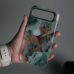 iPhone 17 Air FloraCrystal Clear Floral Design Case with Color Metal Camera Stand Frame