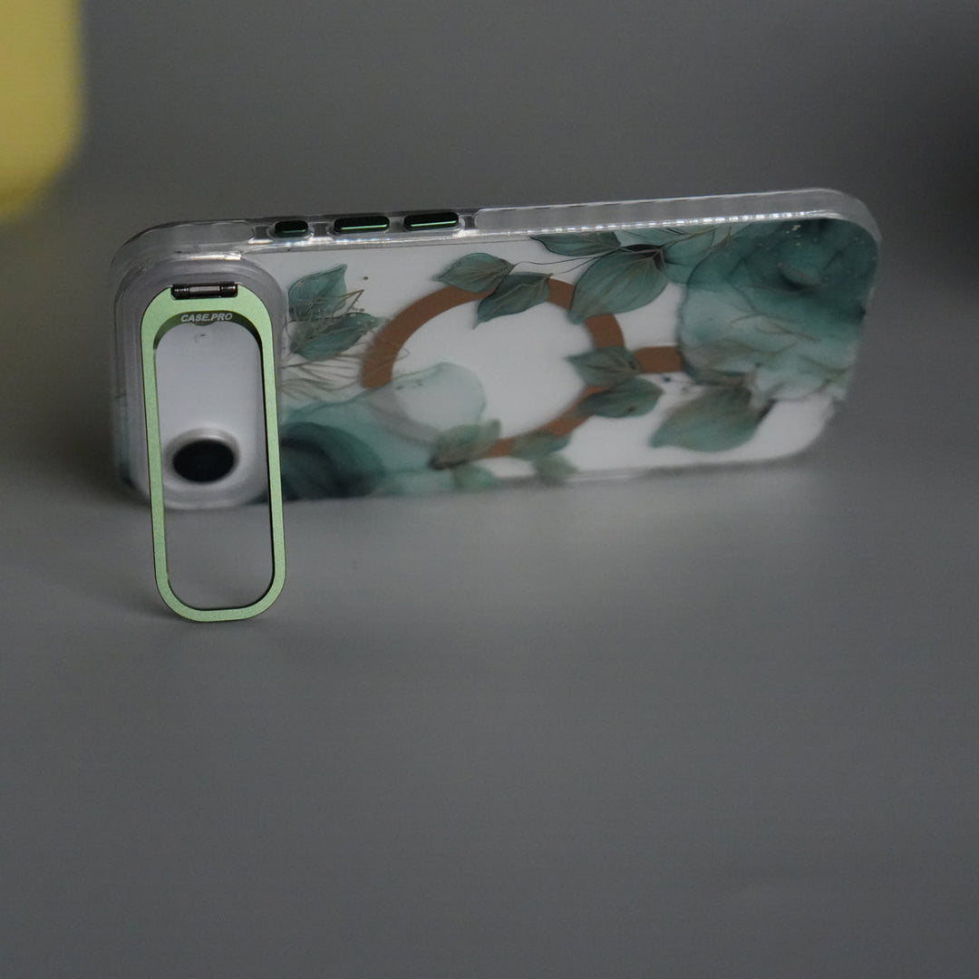 iPhone 17 Air FloraCrystal Clear Floral Design Case with Color Metal Camera Stand Frame