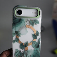 iPhone 17 Air FloraCrystal Clear Floral Design Case with Color Metal Camera Stand Frame