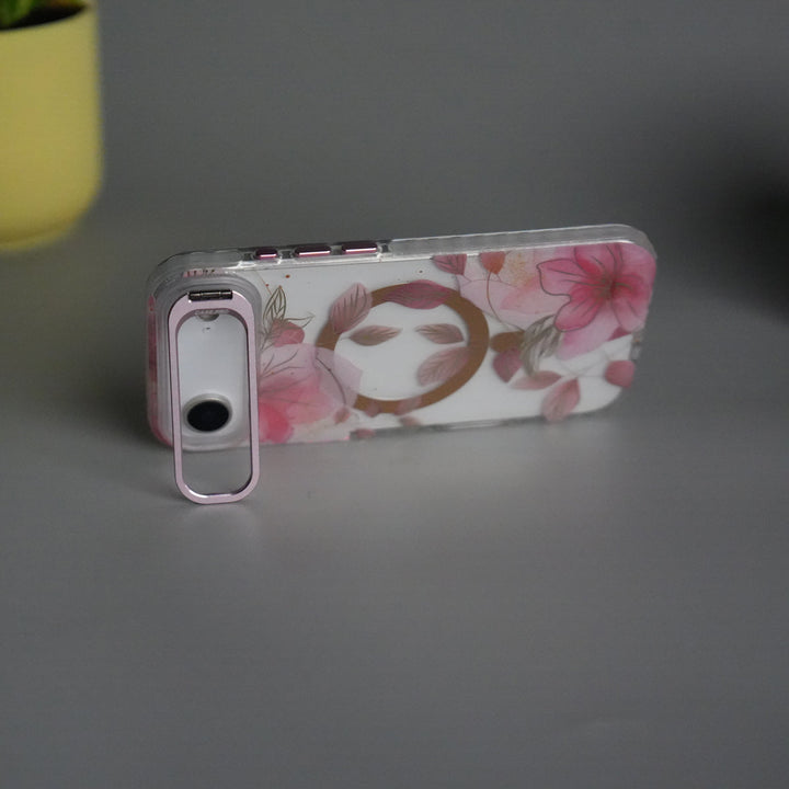 iPhone 17 Air FloraCrystal Clear Floral Design Case with Color Metal Camera Stand Frame
