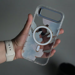 iPhone 17 Air FloraCrystal Clear Floral Design Case with Color Metal Camera Stand Frame