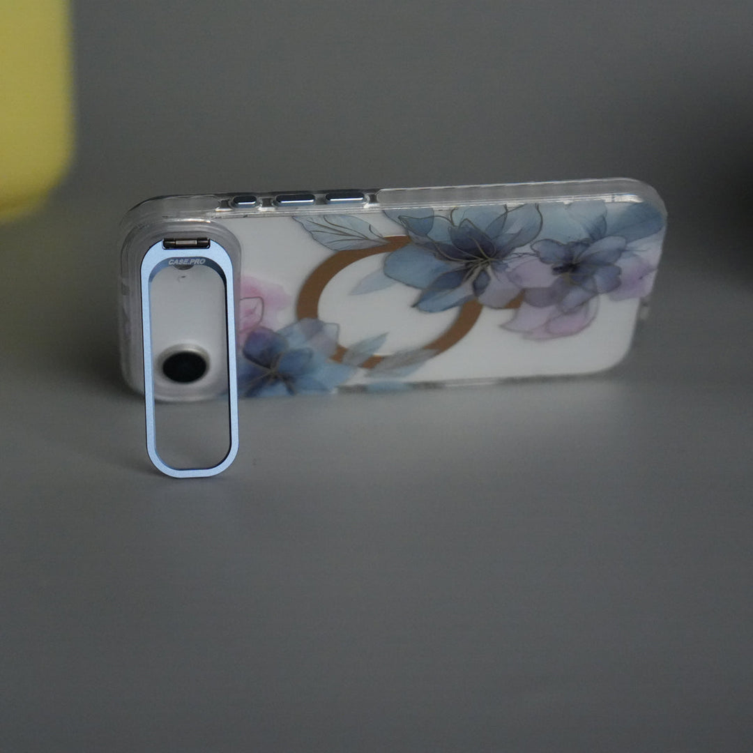 iPhone 17 Air FloraCrystal Clear Floral Design Case with Color Metal Camera Stand Frame