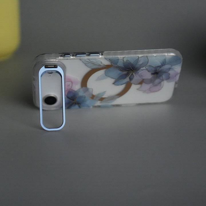 iPhone 17 Air FloraCrystal Clear Floral Design Case with Color Metal Camera Stand Frame