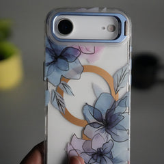 iPhone 17 Air FloraCrystal Clear Floral Design Case with Color Metal Camera Stand Frame