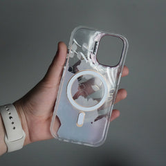 iPhone 16 FloraCrystal Clear Floral Design Case with Color Metal Camera Stand Frame