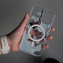 iPhone 16 FloraCrystal Clear Floral Design Case with Color Metal Camera Stand Frame