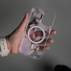 iPhone 16 FloraCrystal Clear Floral Design Case with Color Metal Camera Stand Frame