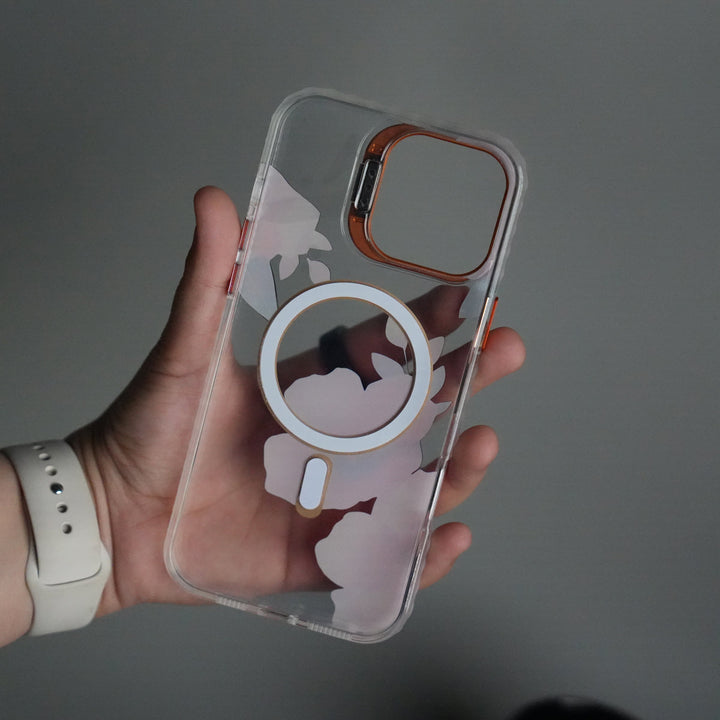 iPhone 16 Pro Max FloraCrystal Clear Floral Design Case with Color Metal Camera Stand Frame