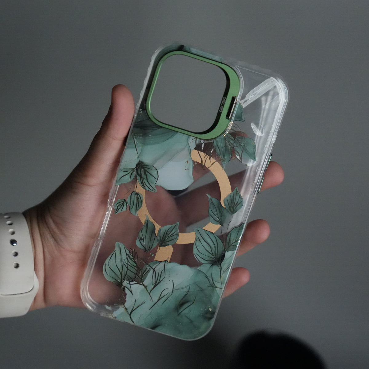 iPhone 16 Pro Max FloraCrystal Clear Floral Design Case with Color Metal Camera Stand Frame