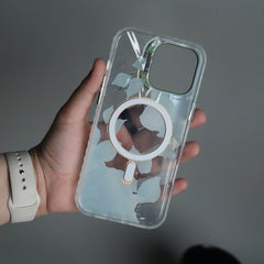 iPhone 15 Pro FloraCrystal Clear Floral Design Case with Color Metal Camera Stand Frame