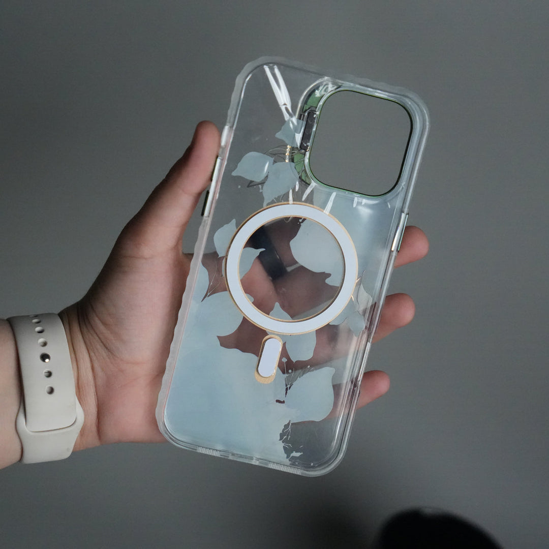 iPhone 15 Pro Max FloraCrystal Clear Floral Design Case with Color Metal Camera Stand Frame