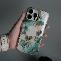 iPhone 15 Pro FloraCrystal Clear Floral Design Case with Color Metal Camera Stand Frame