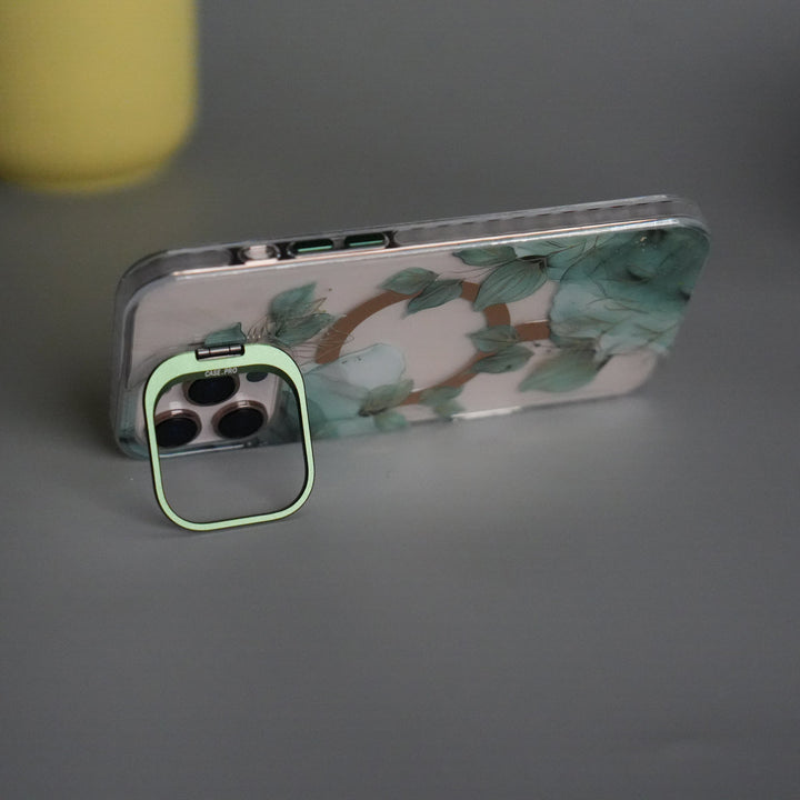 iPhone 16 Pro Max FloraCrystal Clear Floral Design Case with Color Metal Camera Stand Frame
