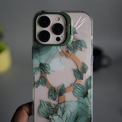 iPhone 15 Pro Max FloraCrystal Clear Floral Design Case with Color Metal Camera Stand Frame