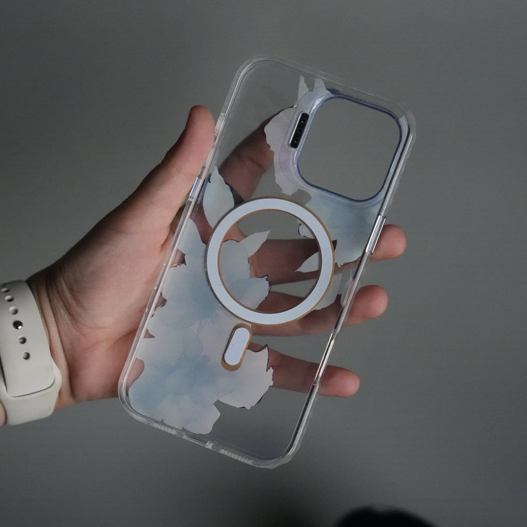 iPhone 16 Pro Max FloraCrystal Clear Floral Design Case with Color Metal Camera Stand Frame