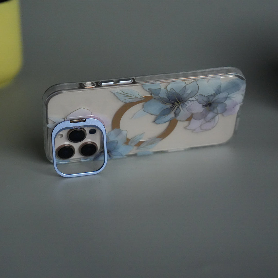 iPhone 16 Pro Max FloraCrystal Clear Floral Design Case with Color Metal Camera Stand Frame