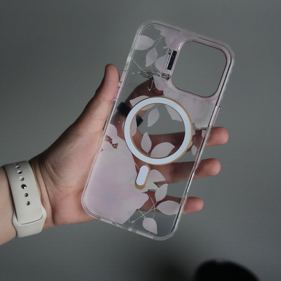 iPhone 15 Pro Max FloraCrystal Clear Floral Design Case with Color Metal Camera Stand Frame