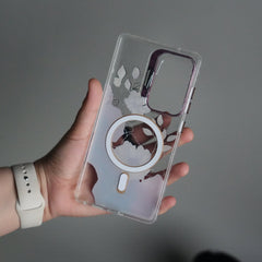 Galaxy S23 Ultra FloraCrystal Clear Floral Design Case with Color Metal Camera Stand Frame