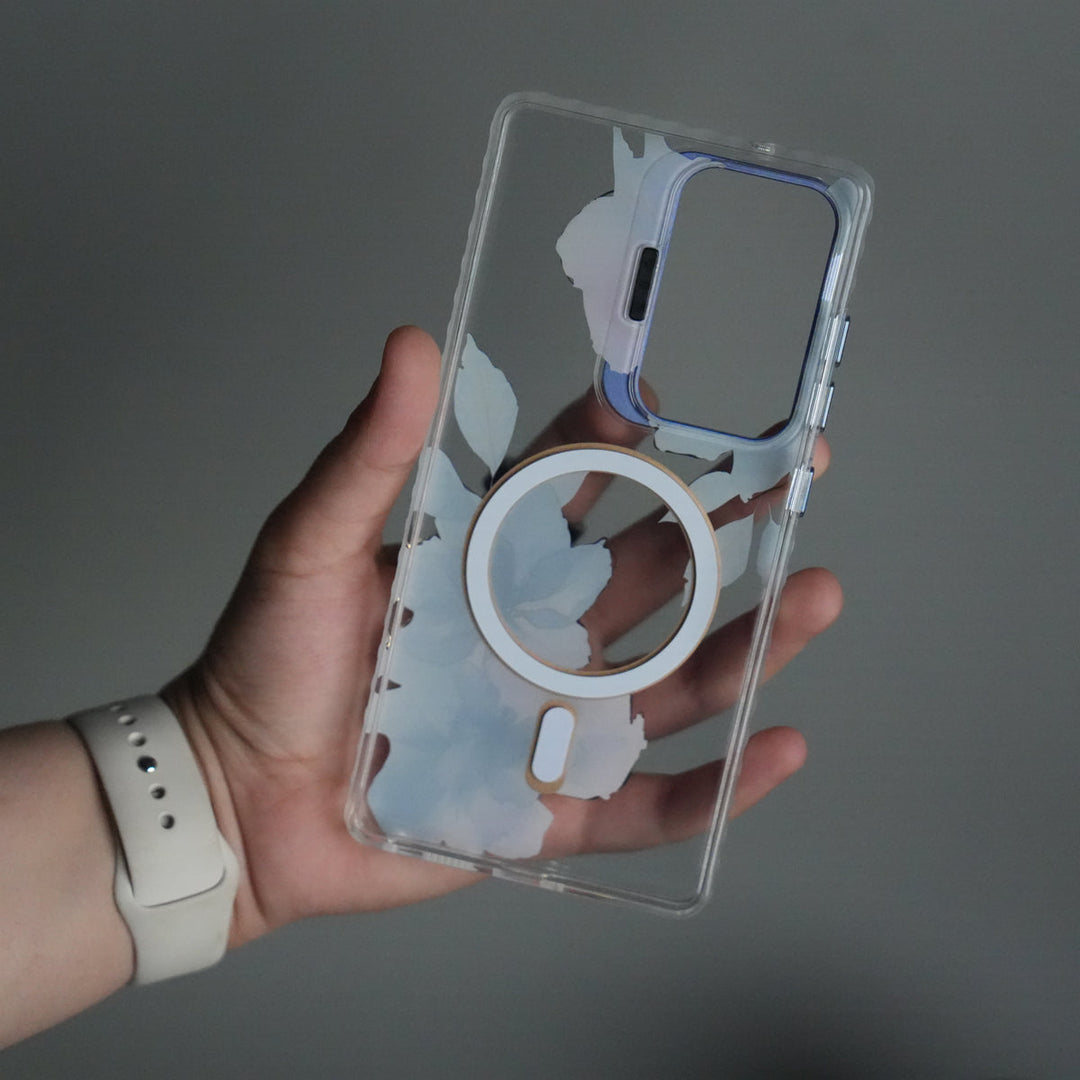 Galaxy S25 Ultra Flora Crystal Clear Floral Design Case with Color Metal Camera Stand Frame