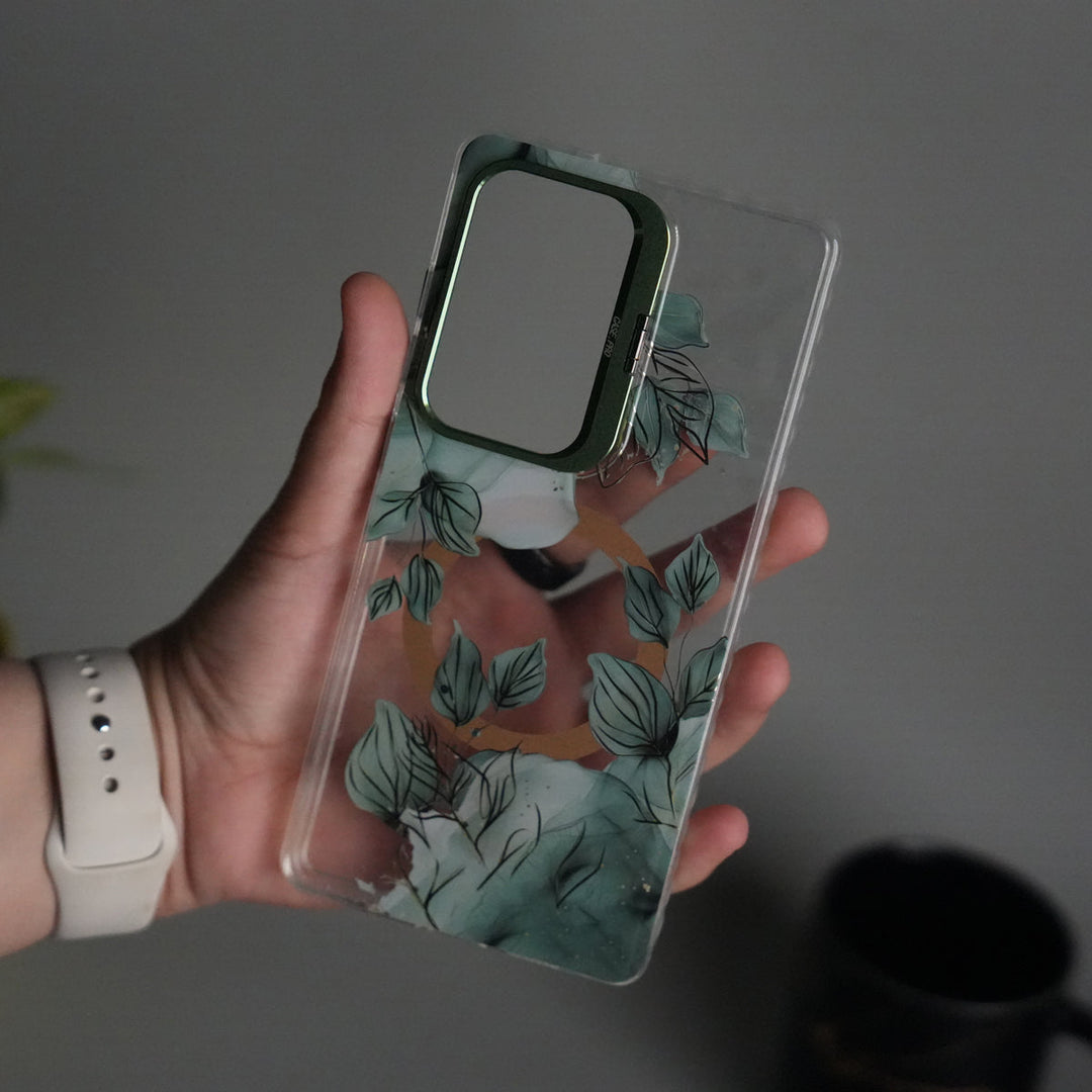 Galaxy S25 Ultra Flora Crystal Clear Floral Design Case with Color Metal Camera Stand Frame