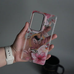 Galaxy S23 Ultra FloraCrystal Clear Floral Design Case with Color Metal Camera Stand Frame