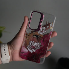 Galaxy S24 FloraCrystal Clear Floral Design Case with Color Metal Camera Stand Frame