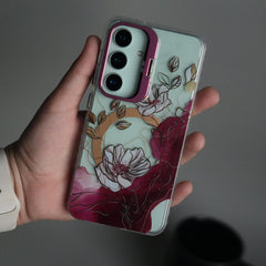 Galaxy S24 FloraCrystal Clear Floral Design Case with Color Metal Camera Stand Frame