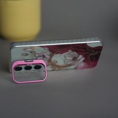 Galaxy S24 FloraCrystal Clear Floral Design Case with Color Metal Camera Stand Frame