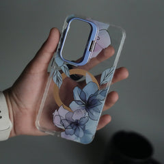 Galaxy S24 FloraCrystal Clear Floral Design Case with Color Metal Camera Stand Frame