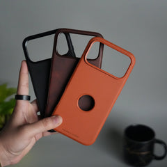 iPhone 17 Pro Max PU Leather Logo Cut Plain Case Premium Finish Cover