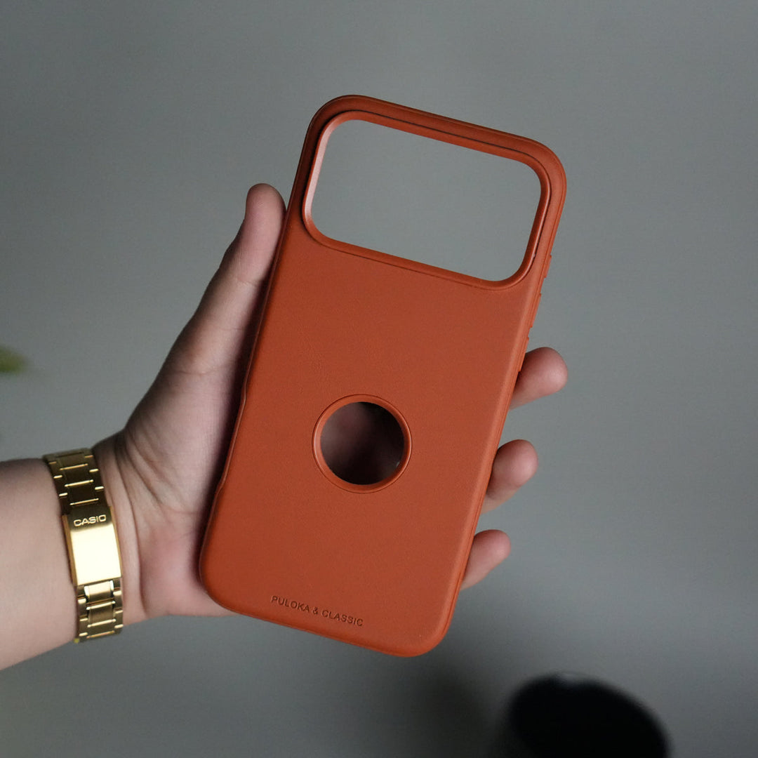 iPhone 17 Pro PU Leather Logo Cut Plain Case Premium Finish Cover