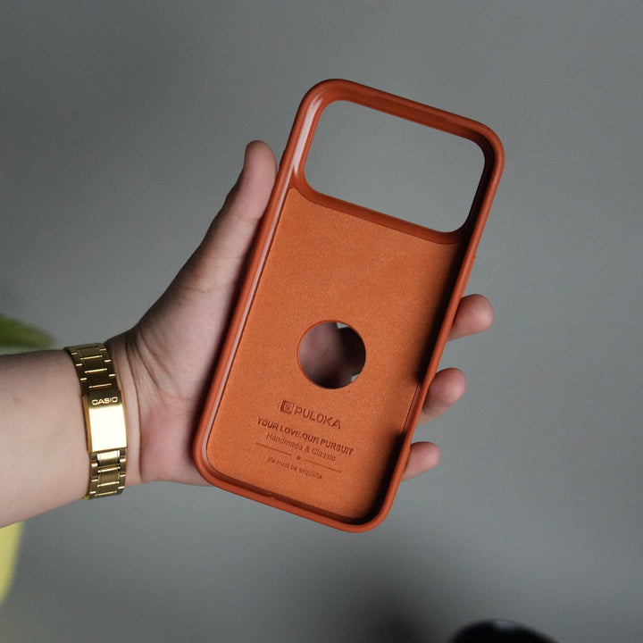 iPhone 17 Pro Max PU Leather Logo Cut Plain Case Premium Finish Cover