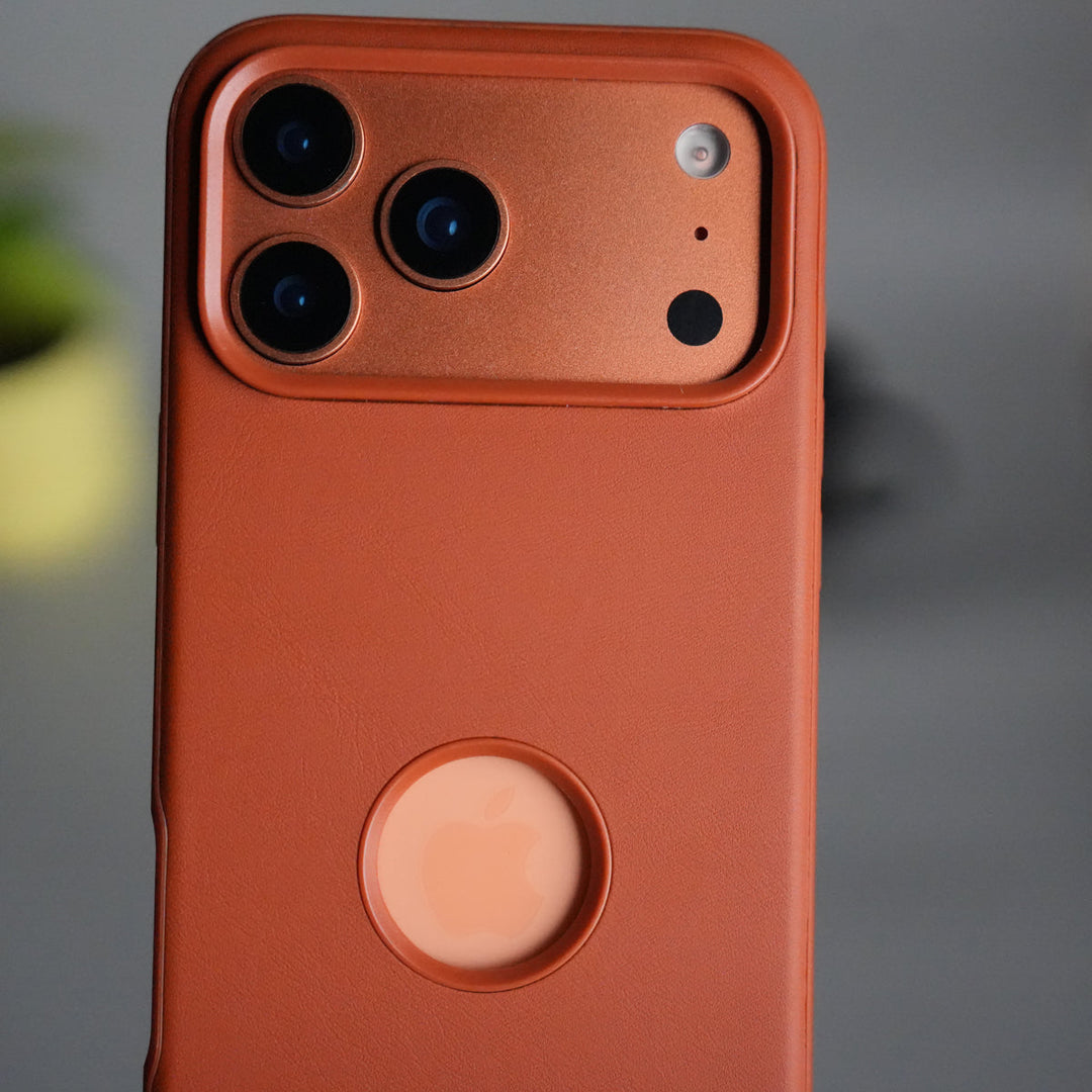 iPhone 17 Pro Max PU Leather Logo Cut Plain Case Premium Finish Cover