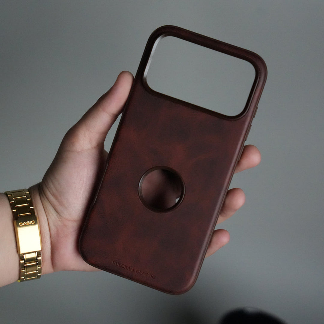 iPhone 17 Pro PU Leather Logo Cut Plain Case Premium Finish Cover