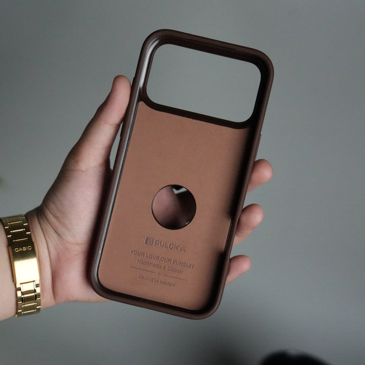 iPhone 17 Pro PU Leather Logo Cut Plain Case Premium Finish Cover