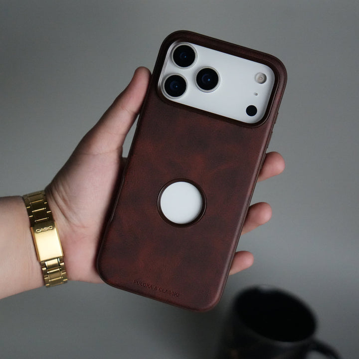 iPhone 17 Pro Max PU Leather Logo Cut Plain Case Premium Finish Cover